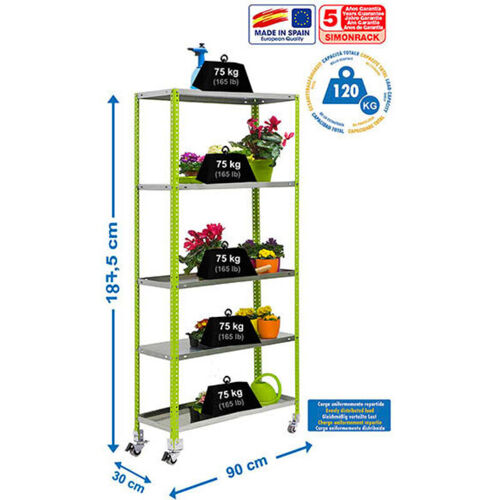Simonrack - Simon Garden étagère En Métal Avec Vis Avec 5 étagères (187,5x90x30cm) Vert Et Galvanisé