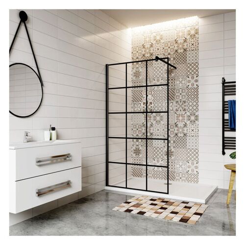 Aica sénitaire - Aica Paroi De Douche 140x200cm Paroi De Douche à L'Italienne En 8mm Verre Anticalcaire Noir Carré
