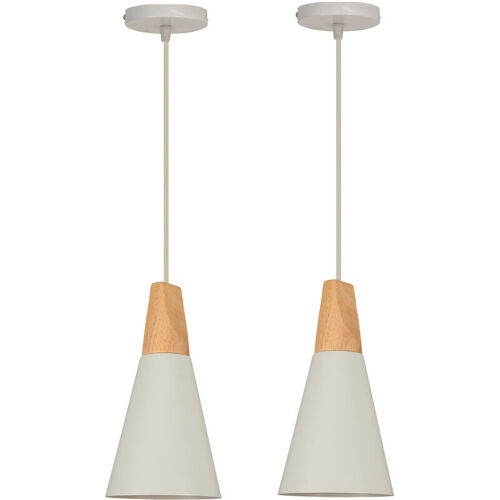 2x Suspension Luminaire Moderne Blanc, Abat-Jour En Métal Et Bois, Suspension Lustre Nordique Rétro, Ampoule Non Incluse