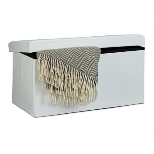 Relaxdays - Banc De Rangement Pratique En Simili Cuir, 2 Places, Capacité De Charge 300 Kg, Hlp : 38 X 76 X 38 Cm, Blanc