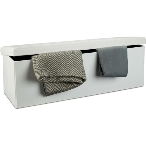 Relaxdays Tabouret Pliable Pratique, Boîte De Rangement, Avec Couvercle, Xl, H X L X P : 38 X 114 X 38 Cm, Blanc