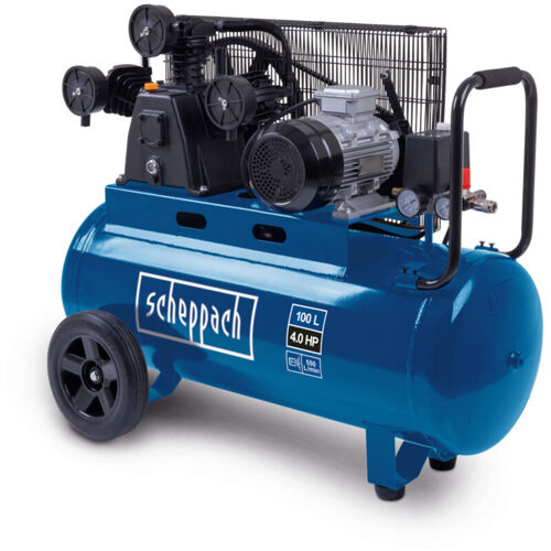 Scheppach Compresseur à Air Hc550tc ¿ 400 V ¿ 3000 W / 3 Ps ¿ Tri-cylindres ¿ Cuve 100 L ¿ 10 Bar ¿ Entraînement Par Courroie ¿ Puissénce D'Aspiration 550 L/min ¿ Transport Facile
