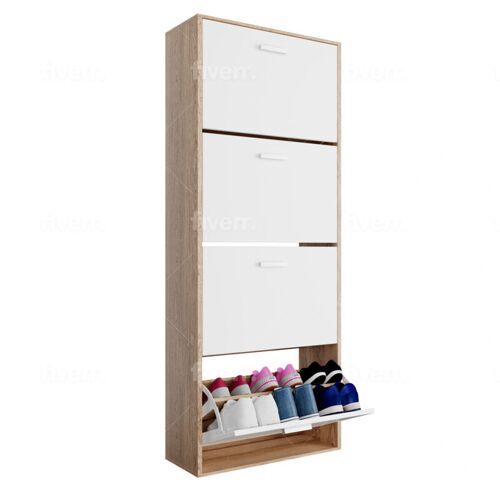 Casébel Meuble Rangement Chaussure 24 Paires - Pour Entree Couloir - 60x24x150 Cm - Blanc Bois Clair