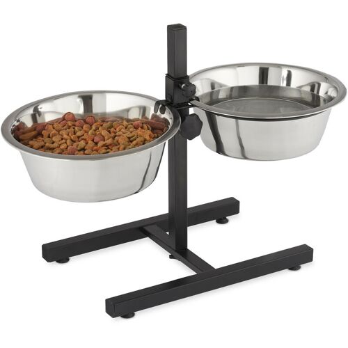 Gamelles Pour Chiens, 4,5 L, Acier Inoxydable, Hlp 42 X 61 X 29 Cm, Hauteur Réglable, Antidérapant, Argenté - Relaxdays