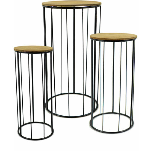 Spetebo - Jardinière Sur Pied Bois / Métal - Lot De 3 Rondes - Environ 50,60 Et 70 Cm