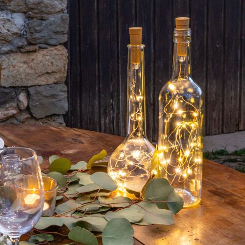 Lot De 6 Bouchon Guirlande Micro Leds 2m Argent - 6x Faux Bouchon De Liège Avec Micro Leds - Guirlande Lumineuse 2m Micro Led Argenté Pour Pour Bouteille En Verre