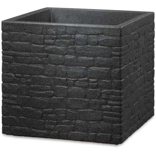 Muretto 30, Bac À Plantes/Pot À Fleurs/Jardinière, Carré, Coloris: Stony Black, Fabriqué Avec Du Plastique Recyclé, Pour L'extérieur - Scheurich