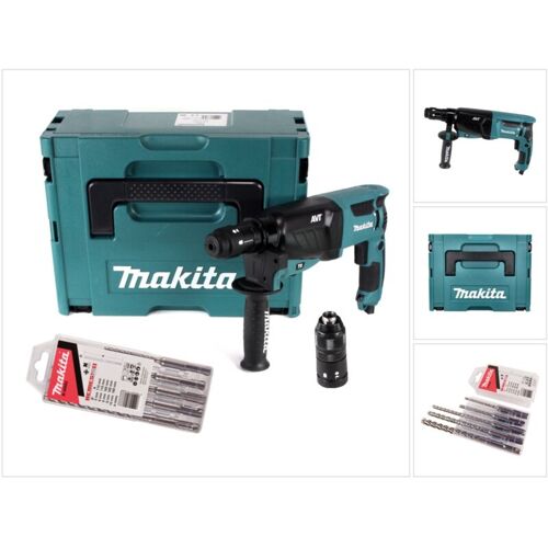 Makita Hr 2631 Ftj Marteau Combiné 800 W 2,4 J Sds Plus + Mandrin à Serrage Rapide + 5 Pcs. Jeu De Forets + Makpac
