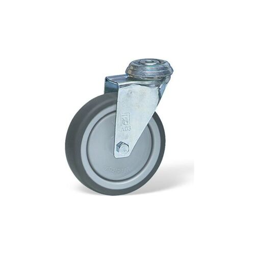 Roulette à Oeil 10 Mm Pivotante Diamètre 125 Mm Caoutchouc Thermoplastique Gris Roulements à Billes - 100 Kg