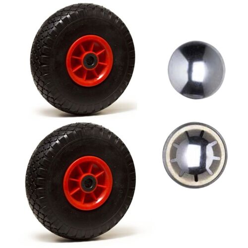 2gt Roues Et Roulettes - Lot De 2 X Roue Gonflable Diable 260 X 85 (3.00-4) Alésége 25 Mm Roulement À Rouleaux + 2 X Calottes Autobloquantes