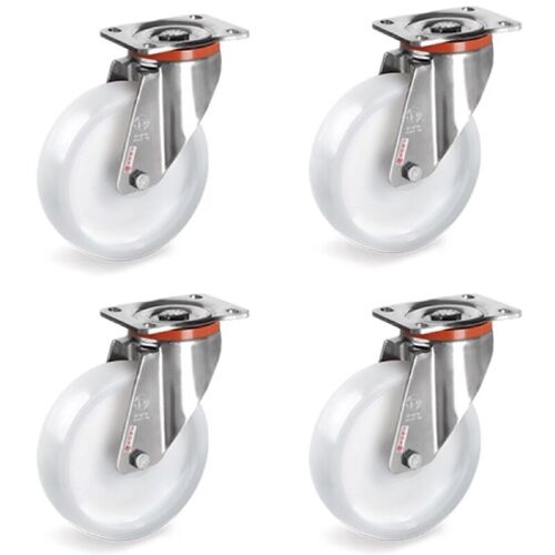 2gt Roues Et Roulettes - Lot De 4 Roulettes Inox Pivotantes Roue Plastique Blanc 80 Mm - 450 Kg