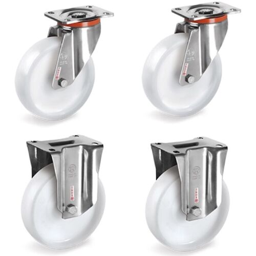 2gt Roues Et Roulettes - Lot De 4 Roulettes Inox Pivotantes Et Fixes Plastique Blanc 80 Mm - 450 Kg