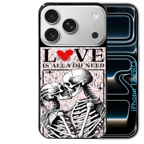 Coque noire Taperso pour Iphone 17 PRO avec motif tete de mort love