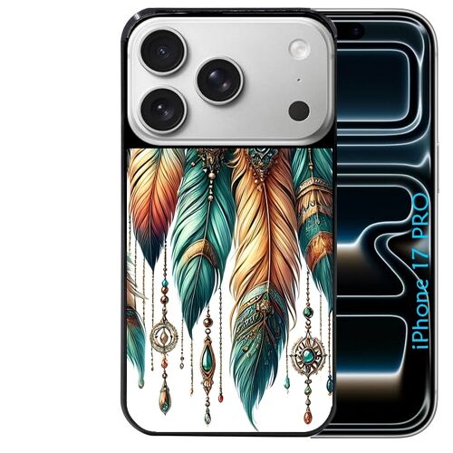Coque noire Taperso pour Iphone 17 PRO avec motif plumes et bijoux