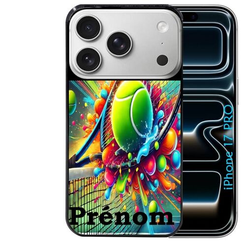 Coque noire Taperso pour Iphone 17 PRO avec motif tennis color personnalisee