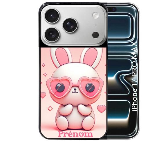 Coque noire Taperso pour Iphone 17 PRO MAX avec motif lapin lunettes personnalisee