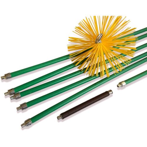 Kit De Ramonage Pro Conduits Gainés Hérisson Synthétique 150 Mm 8 M En 6 Cannes Autobloquantes 18mm Creuses Ressort De Départ 51,4 M + 11 M Cheminées Kibros 5kit15nb