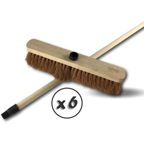 Balai De Ménage En Fibres De Coco Naturel Long Lot De 6 Longueur 37,5 Cm Douille Vissénte Plastique Manche Bois 1,25 M Kibros 211726mx6