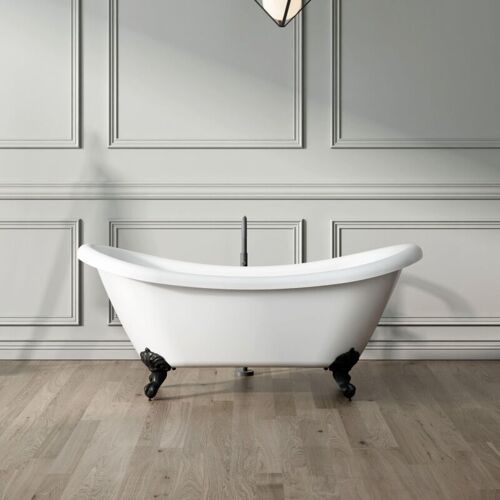 Baignoire Ancienne Sur Pieds Darlington Blanche 175 Cm Pieds D'Aigle Noirs