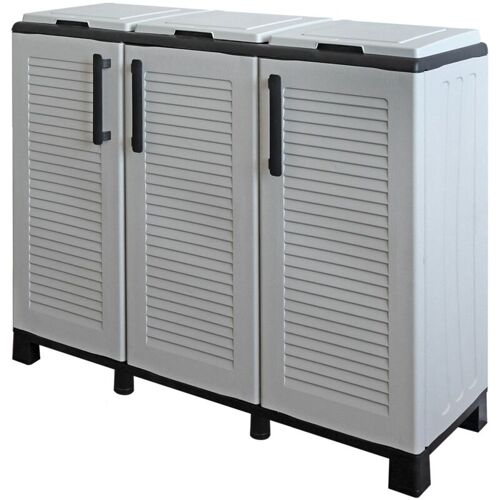 Poubelle à 3 Portes En Résine Antichoc 102x37x90h Cm Pour La Collecte Séparée Porte-séc Refermable Avec Couvercle Et Ouverture Frontale