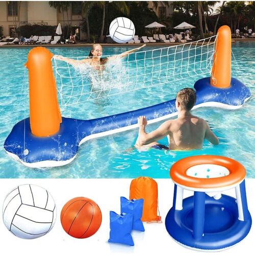 Ineasicer Ensemble De Volley-Ball Gonflable - Volleyball Gonflable Piscine Toy Avec Basket-Ball Hoop Volley-Ball Filet Deux Balles Jeu De Natation Pour Enfants Adultes¿