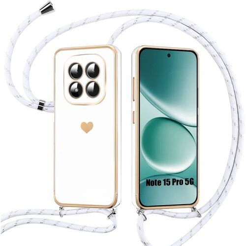Coque pour Xiaomi Redmi Note 15 Pro 5G, Silicone Anti-Rayures Motif Coeur avec Cordon Blanc - E.F.Connection