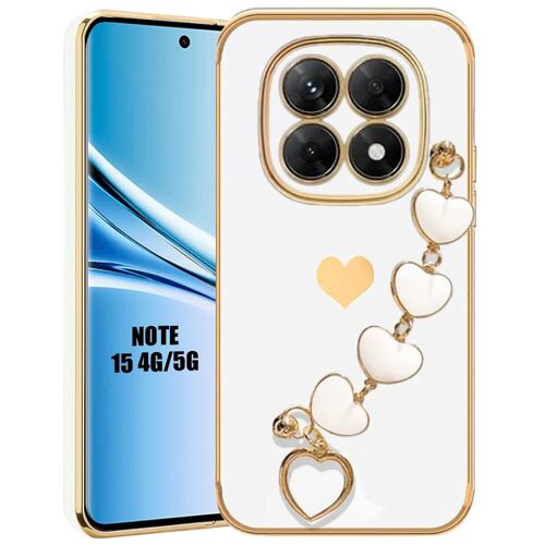 Coque pour Xiaomi Redmi Note 15 5G/4G, Silicone Anti-Rayures avec Bracelet Coeur - Blanc - E.F.Connection
