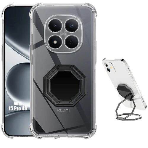 Coque pour Xiaomi Redmi Note 15 Pro 4G, Antichoc Transparent avec Support Noir Réglable - E.F.Connection