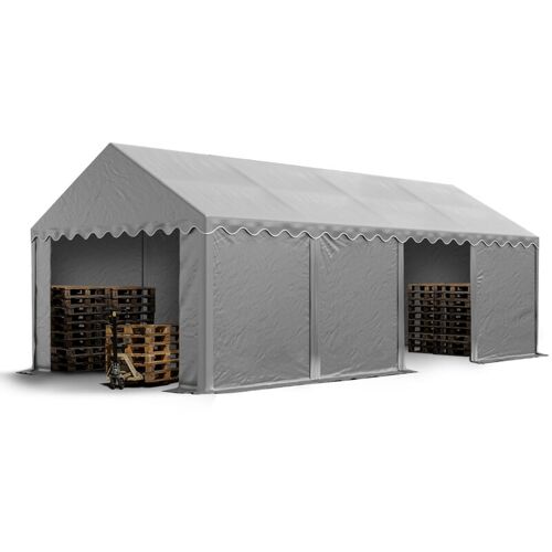 Toolport Tente De Stockage 4x8 M Abri Bâche Pvc 700 N Imperméable Gris