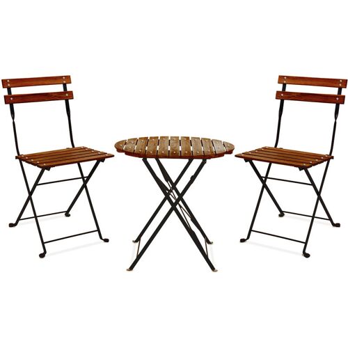 Avolio Bistro - Ensemble De Jardin Avec Petite Table Et 2 Chaises Pliantes En Acier Et Bois Avec Finition Effet Teck. Ensemble Bistro D'extérieur De Style Rétro.