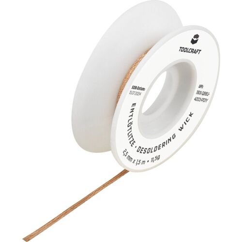 Tresse à Dessouder Toolcraft Zd-180 Longueur 1.5 M Largeur 2.5 Mm Flux Imprégné V925101