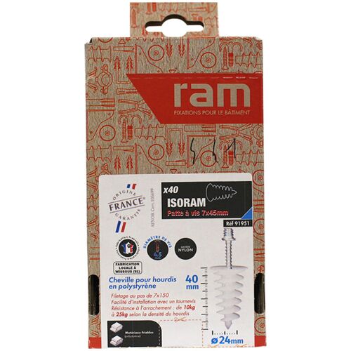 Ram - 40 Chevilles 24 X 40 Mm Iso Avec 40 Pattes à Vis 7 X 45