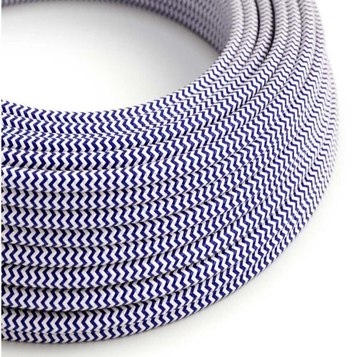Câble D'éclairage Coloré Classic Blue Et Optical White Zigzag - The Original Creative Cables, Pour Lampes Diy - Rz12 - 1 Mètre