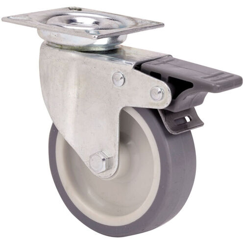 Ruedas Alex - Roulette Pivotante En Caoutchouc Avec Plaque, Axe Lisse Et Frein, Couleur Grise, Charge Max. 50 Kg, 6 Cm