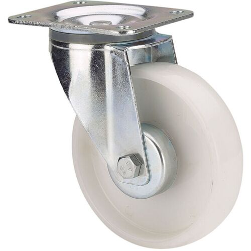 Ruedas Alex - Roulette Pivotante De Poliamix Avec Plaque Et Axe Lisse, Couleur Blanche, Charge Max. 170 Kg, 12,5 Cm