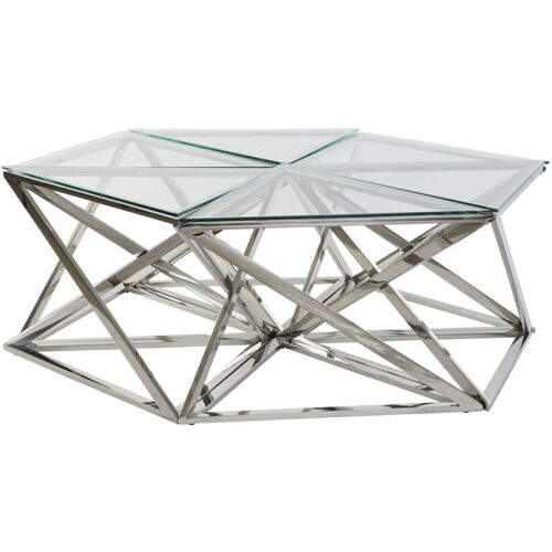 Table Café Set 6 Acier Verre 137,5x120,5x46