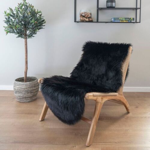 Tapis Artificiel En Peau D&039agneau Noire, 60x180 Cm