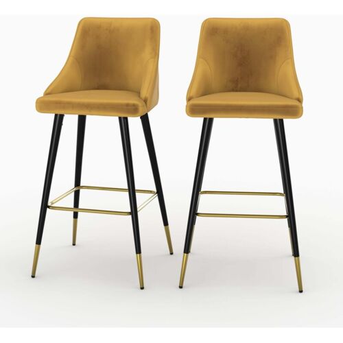 Rendez-vous Déco - Lot De 2 Chaises De Bar En Velours Jaune Curry 77.5 Cm - Aristote