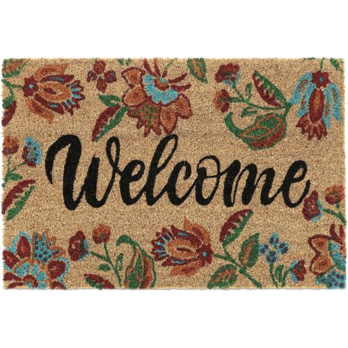 Paillasson, Fibres De Coco, Design Floral, Inscription, Antidérapant, 40x60 Cm, Intérieur Et Extérieur, Coloré - Relaxdays