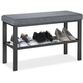 Relaxdays - Banquette à Chaussures, 1 étagère, Meuble D'Entrée Avec Assise, Matelassé, Hxlxp 50,5 X 81 X 32 Cm, Noir/gris