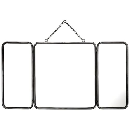 Miroir De Barbier Vintage En Métal - L. 112 X H. 60 Cm - Gris Métallisé - Cerrone