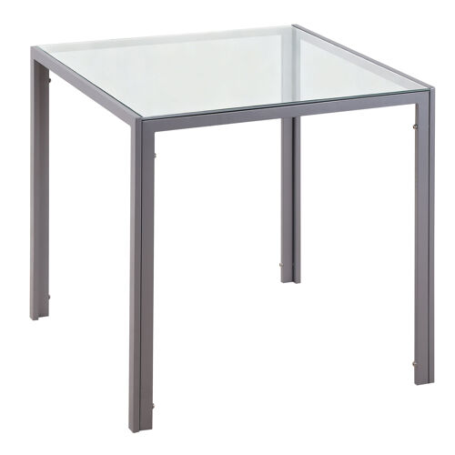 Table à Manger - Homcom - Pour 4 Personnes - Plateau En Verre Trempé Et Pieds En Métal - 75 X 75 X 75 Cm - Gris