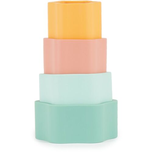 Bieco Silicone Stacking Tower Flower jouet d¿activité 12 m+ Tropical Vibes 4 pcs