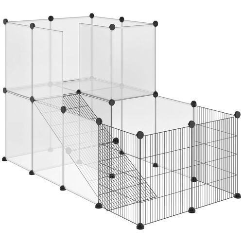 Enclos Lapin - Pawhut - 2 Niveaux - Modulable - Design Ouvert Et Visible - Pour Petits Animaux - 27pcs - 140 X 70 X 90 Cm - Noir