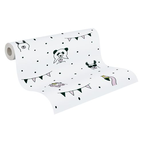 A.s.creations - Papier Peint Animaux Rose & Noir Tapisserie Chambre Fille Animaux Rose & Noire Papier Peint Chambre Bébé Licorne & Panda