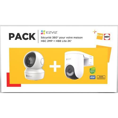Pack 2 Caméras EZVIZ H6C (intérieure) + HB8 Lite (extérieure) Blanc - 1080p + 2K, Batterie 5200 mAh, Vue 360°