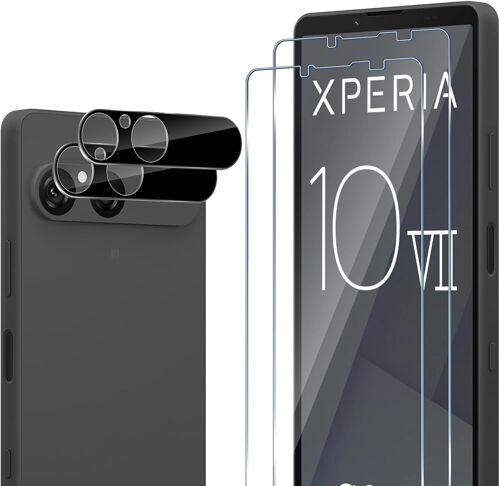 Protection Écran Pour Sony Xperia 10 Vii, 2 Pièces 9H Dureté Verre Trempé + 2 Pièces Caméra Arrière Protecteur, Ultra Hd, Sans Bulles, Anti-Rayure, Film Protection D'Écran