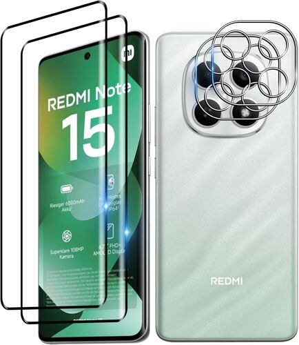 Verre Trempé Pour Xiaomi Redmi Note 15 4G, 2 Pièces 3D Film Protection Écran Et 2 Pièces Caméra Arrière Protecteur, Sans Bulles, Double Protection