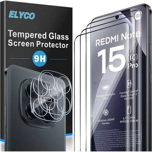 JGD-Protection Écran pour Xiaomi Redmi Note 15 Pro 4G, 3 Pièces Films Verre Trempé + 2 Pièces Caméra Arrière Protecteur, 9H Dureté, Full Cover Anti-Bulles/Anti-Rayures, HD Transparent