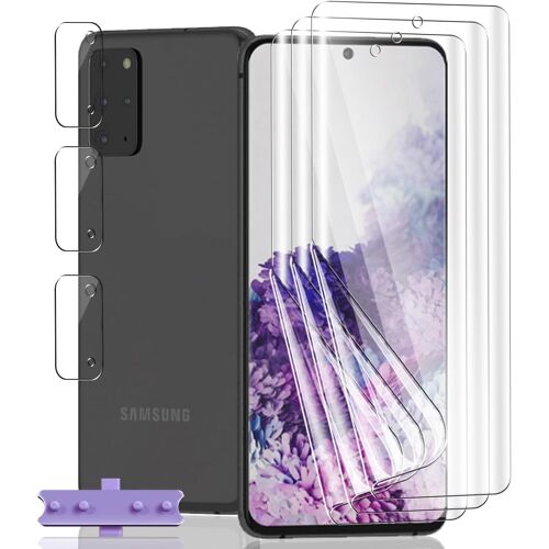 3 Pièces Protection D'Écran Flexible Pour Samsung Galaxy S20 Plus + 3 Pièces Verre Trempé Protecteur Caméra, Hd/Anti-Rayures, Protection Écran Pour Galaxy S20 Plus - Souple Tpu Film